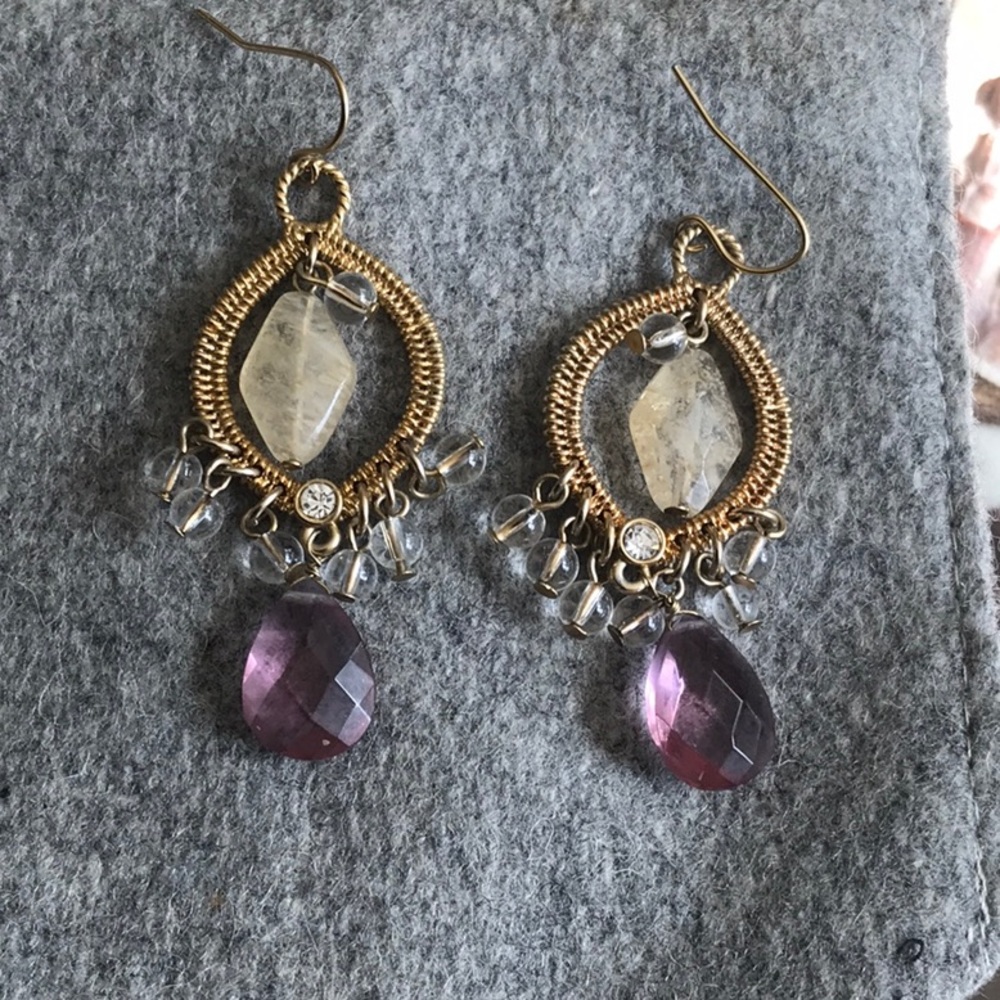 Gorgeous Gold Amethyst & Quartz Earrings🎀